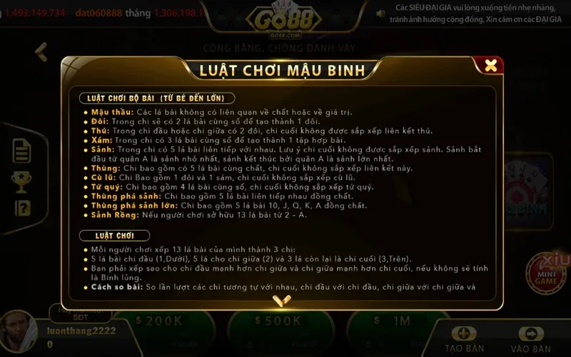 Mậu binh Go88 luôn là một thể loại game bài mới lạ 