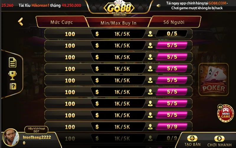 Poker Go88 là một loại hình cá cược nổi tiếng hàng đầu