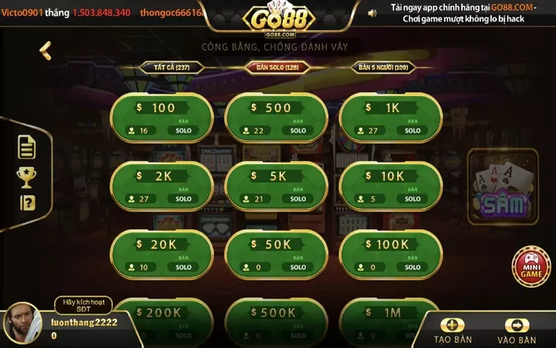 Sâm tại Go88 là một thể loại game bài rất hấp dẫn