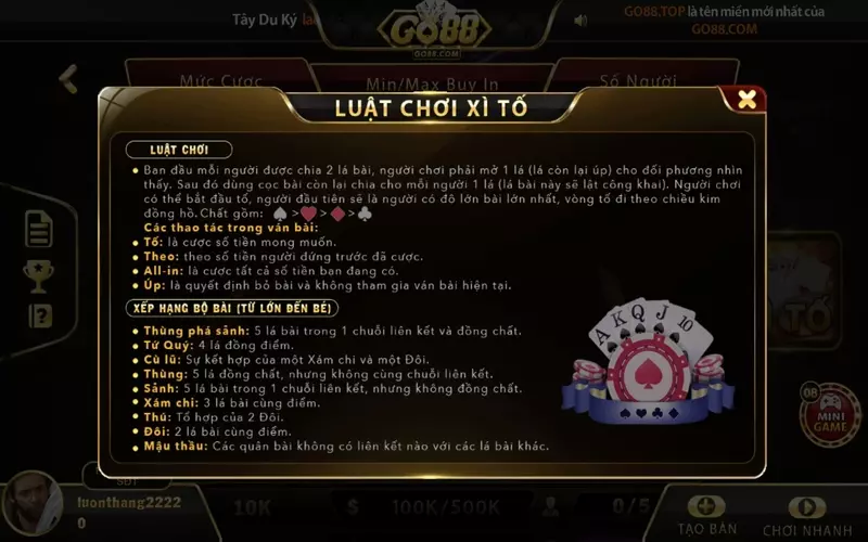 Xì tố Go88 game cá cược hàng đầu với cách chơi dễ dàng 