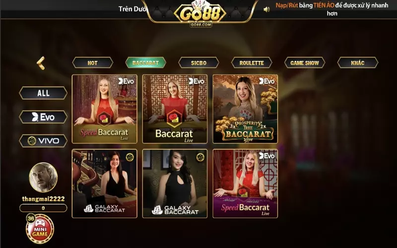 Baccarat live casino tại Go88 có cách chơi đơn giản