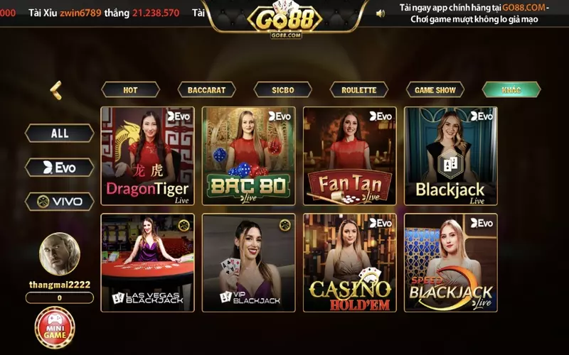 Dragon Tiger live casino Go88 là một trò chơi cá cược được đánh giá cao