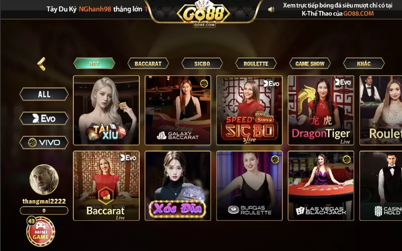 Game hot tại live casino Go88 luôn rất mới lạ