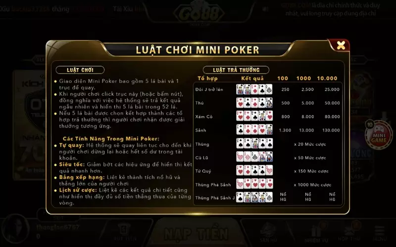 Mini poker Go88 luôn được rất nhiều người chú ý