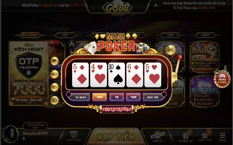 Mini poker Go88 luôn được rất nhiều người quan tâm 