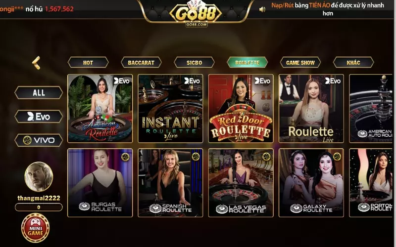 Roulette live casino tại Go88 là một trò chơi cá cược rất nổi tiếng