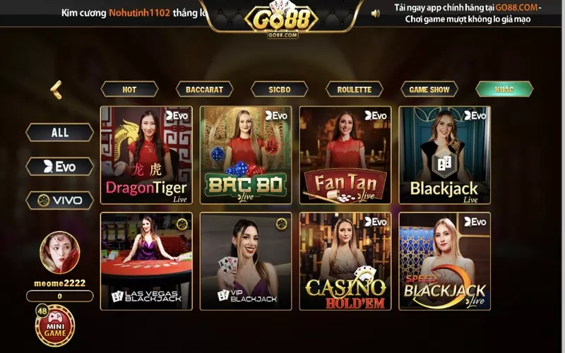 Bac bo live casino Go88 là game mà ai cũng có thể tham gia cược