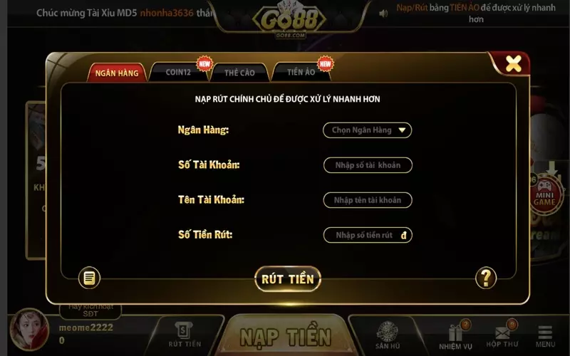 Go88 là một nhà game có rất nhiều hình thức rút tiền khác nhau