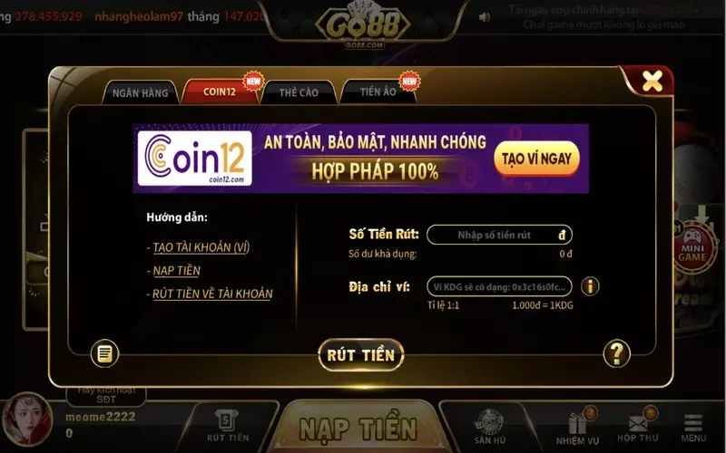 Go88 nổi tiếng với rất nhiều hình thức rút tiền đơn giản khác nhau