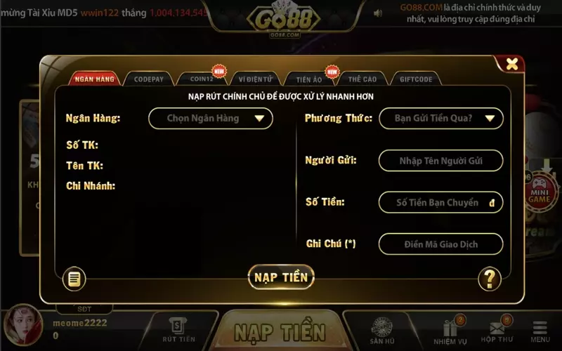 Nhà game Go88 nổi tiếng với các hình thức nạp tiền được nhiều người để tâm