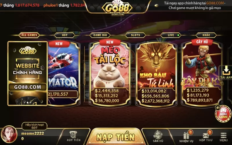 Phần săn hũ tại nhà game Go88 là tổng hợp của rất nhiều game slot hấp dẫn